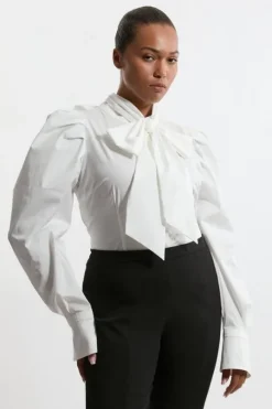 Lydia Millen Plus Size Drama Sleeve High Neck Woven Cotton Shirt