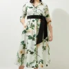 Lydia Millen Plus Size Floral Silk Cotton Woven Shirt Dress