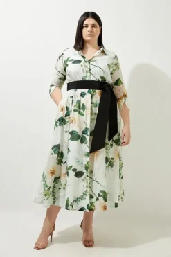 Lydia Millen Plus Size Floral Silk Cotton Woven Shirt Dress