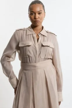 Lydia Millen Plus Size Pocket Detail Organdie Woven Shirt