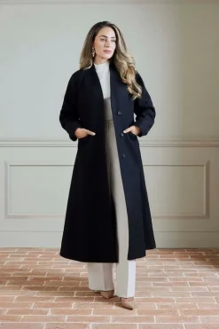 Lydia Millen Premium Italian Manteco Wool Rounded Sleeve Skirted Tailored Midaxi Coat