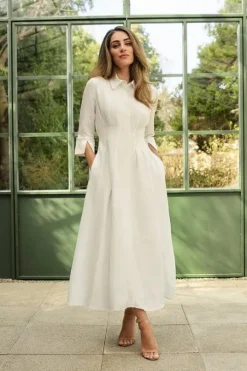 Lydia Millen Premium Tailored Linen Darted Waist Midi Dress