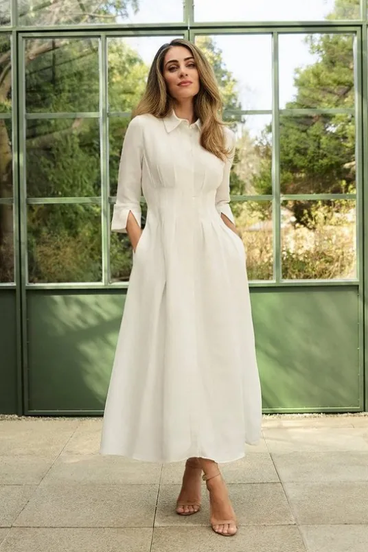 Lydia Millen Premium Tailored Linen Darted Waist Midi Dress