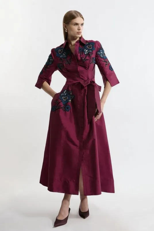 Lydia Millen Tall Embellished Taffeta Woven Shirt Dress