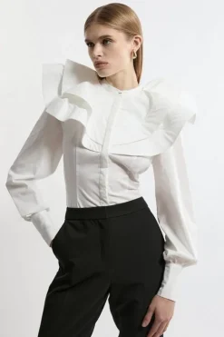 Lydia Millen Tall High Neck Ruffle Woven Cotton Shirt
