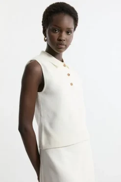 Lydia Millen Viscose Blend Milano Knit Polo Top