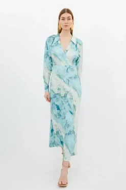 Marble Print Jersey Shirt Midi Dress