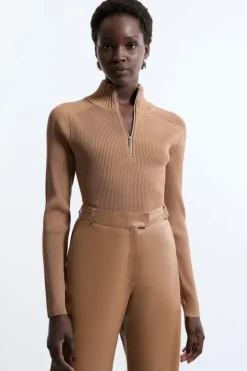 Marled Knit Preppy Zip Polo