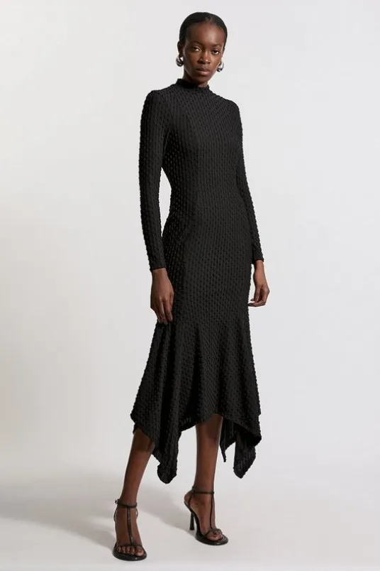 Maxi Textured Jersey Waterfall Dress