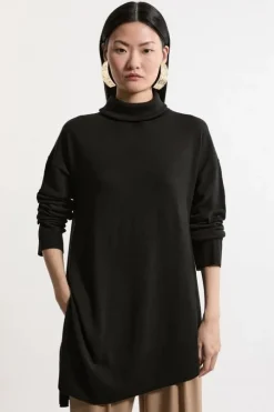 Merino Wool Asymmetric Funnel Neck Knit Sweater