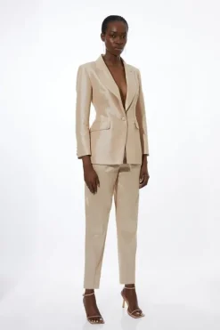 Metallic Taffeta Single Breasted Tailored Blazer & Trouser Set