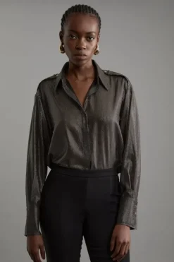 Metallic Woven Collared Pinstripe Shirt