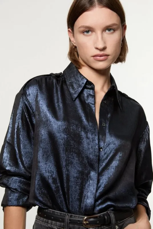 Metallic Woven Collared Shirt