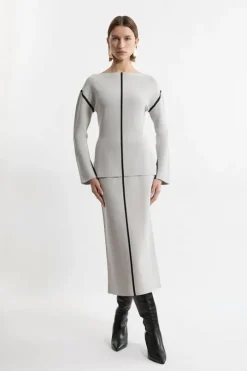 Milano Knit Front Split Midi Skirt