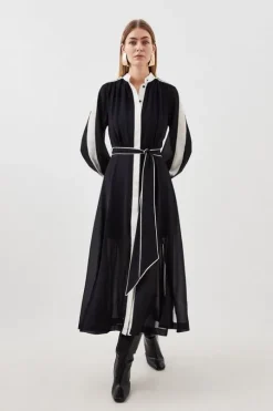 Military Mono Belted Woven Midi Dress