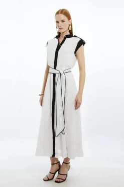 Military Mono Sleeveless Belted Woven Midi Dress
