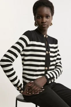 Military Stripe Rib Knit Cardigan