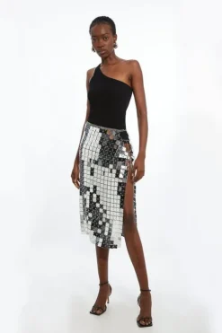 Mirrored Chainmail Wrap Midaxi Skirt