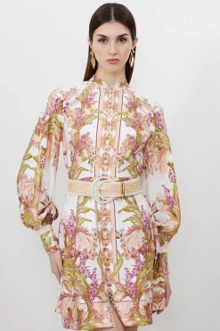 Mirrored Floral Viscose Linen Mini Dress