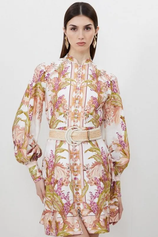 Mirrored Floral Viscose Linen Mini Dress