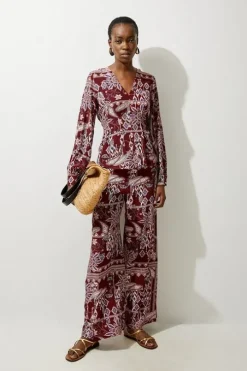 Mixed Printed Viscose Crepe Button Front Blouse