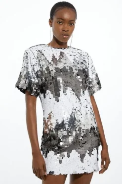 Mono Disc Sequin Woven Mini Dress