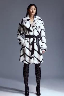 Mono Faux Fur Belted Longline Coat