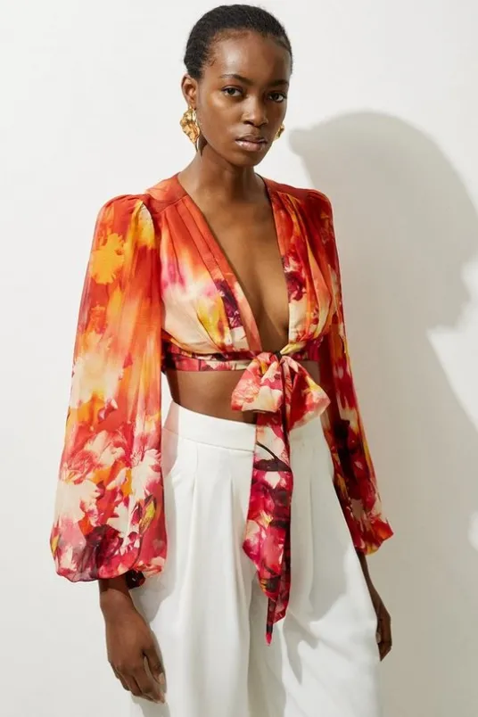 Ombre Floral Woven Crinkle Co-Ord Set