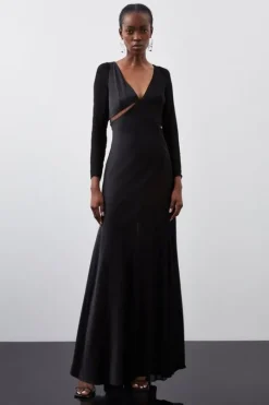Ooto Sheer Panelled Long Sleeve Woven Maxi Dress