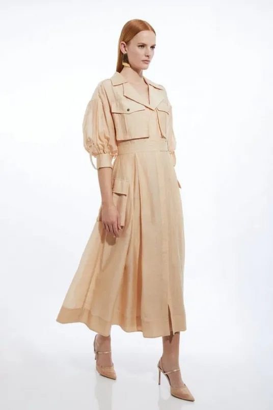Organdie Slub Utility Pocket Detail Woven Shirt Dress