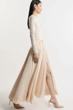 Organdie Split Woven Prom Midi Skirt