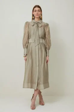 Organdie Woven Pussybow Midaxi Dress