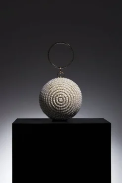 Pearl Embellished Ball Shaped Clutch Bag
