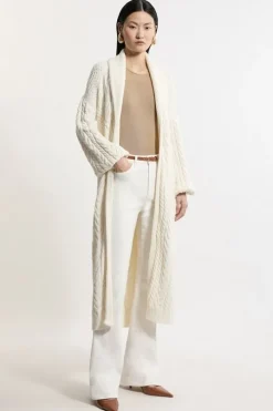 Petite All Over Cable Knit Shawl Collar Longline Belted Coatigan