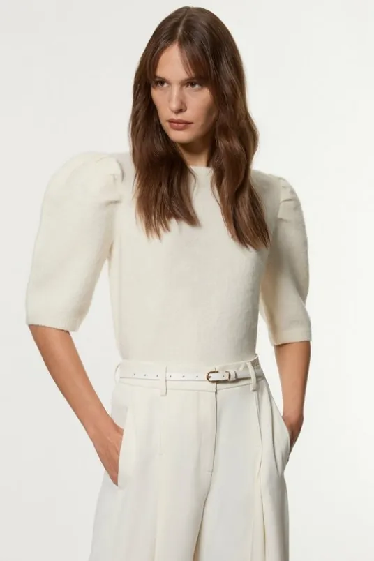 Petite Alpaca Wool Fluffy Knit Crew Neck Top