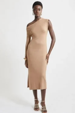Petite Cashmere Blend One Shoulder Asymmetric Midaxi Dress
