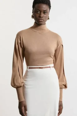 Petite Cashmere Blend Turtleneck And Split Sleeve Knit Top