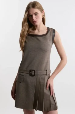 Petite Check Skirted Pleated Dress