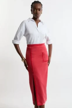 Petite Compact Stretch Tipped Velvet Contrast Collarless Tailored Skirt