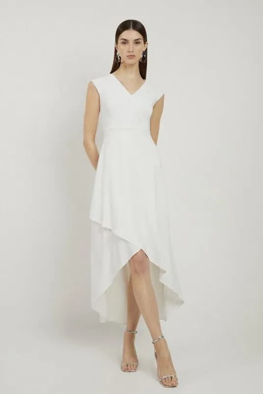 Petite Compact Stretch Viscose Drape Tailored Midi Dress