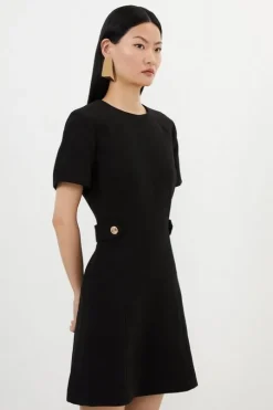 Petite Compact Stretch Waist Tab Detail Tailored Mini Dress