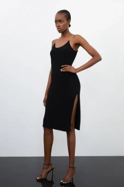 Petite Corded Knit Chain Detail Midi Dress