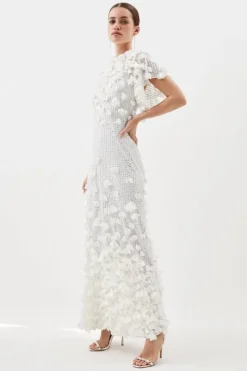 Petite Crystal Applique Angel Sleeve Woven Maxi Dress