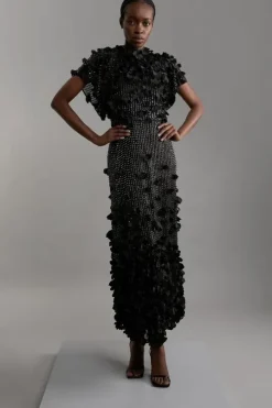 Petite Crystal Applique Angel Sleeve Midaxi Dress