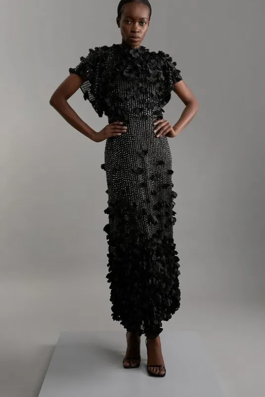 Petite Crystal Applique Angel Sleeve Midaxi Dress