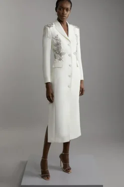 Petite Crystal Embellished Tailored Tuxedo Blazer Midaxi Dress