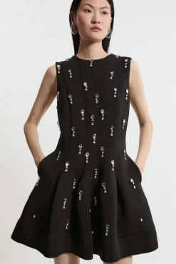 Petite Crystal Embellished Premium Scuba Jersey Mini Dress