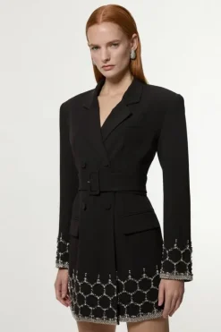 Petite Crystal Embellished Tailored Blazer Mini Dress
