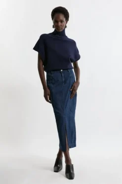 Petite Denim Woven Cargo Pocket Tailored Midi Skirt