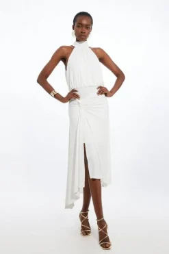 Petite Drapey Crepe Jersey Halter Maxi Dress